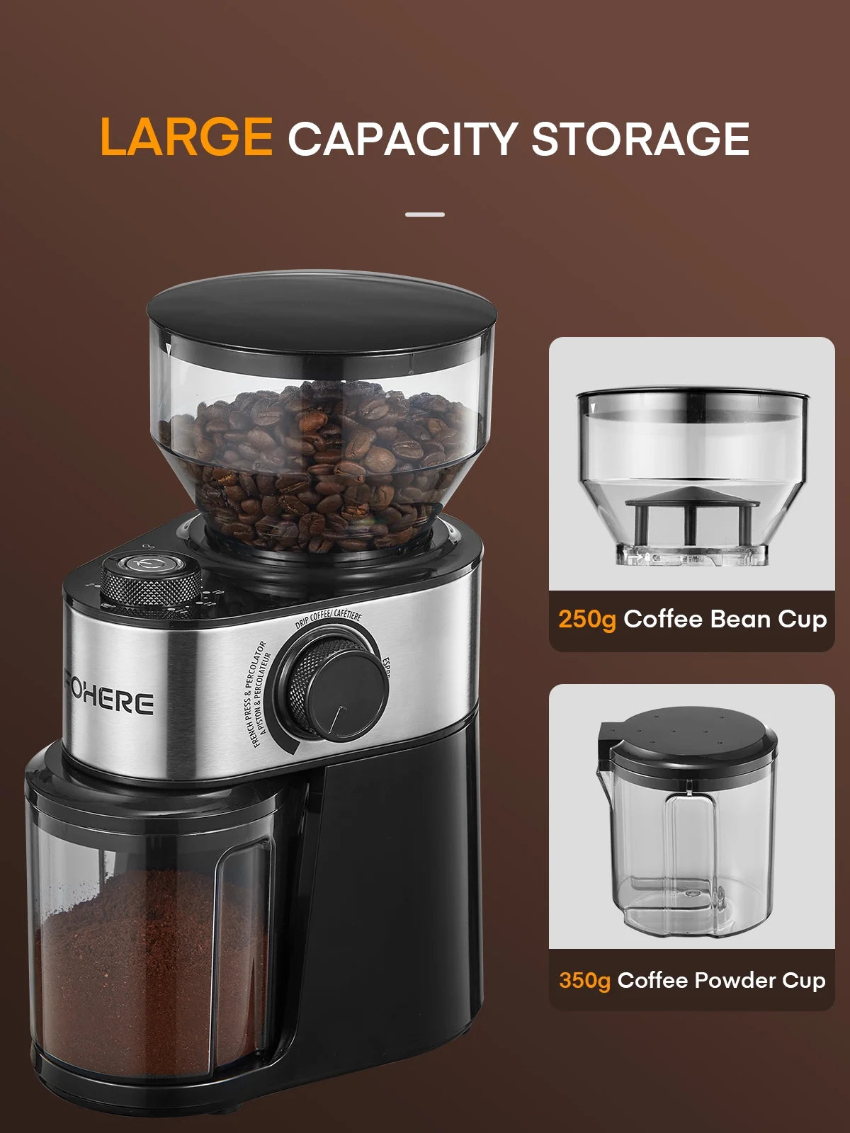 Electric Burr Coffee Grinder , 200W Upgrade, 18 Precise Grind Settings, 2-14 Cup Adjustable, Only for Grind Coffee, Black