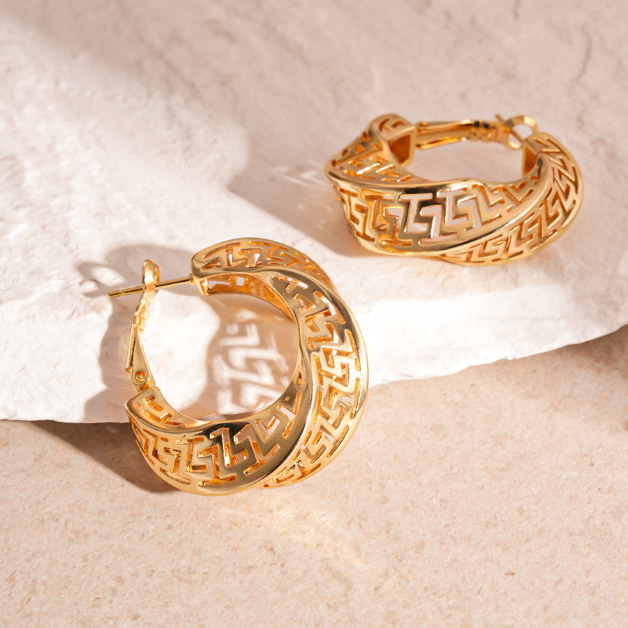 Exaggerated Twisted Round Geometric Women's Hollow Stud Earrings