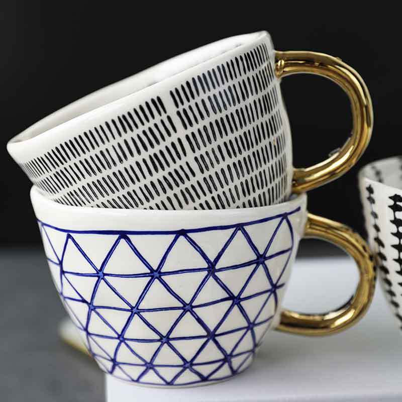 Geometric Hand Pinch Irregular Wide Mouth Ceramic Cup