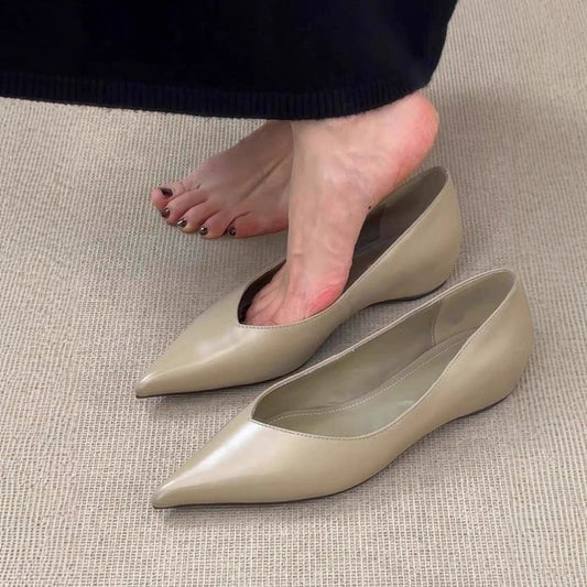 French Minimalist Pointed Toe Height Increasing Insole Flat Bottom Pumps