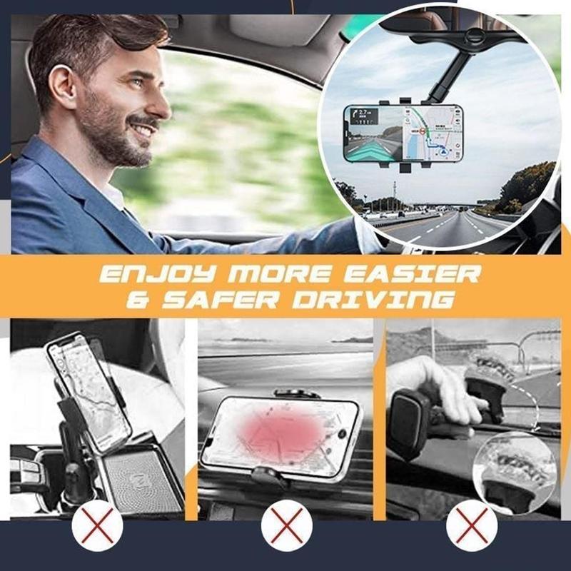 Multifunctional 360 Rearview Mirror Phone Holder For Car