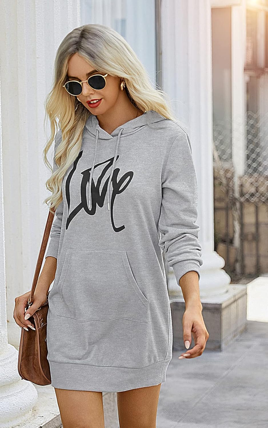 Women'S Hooded Sweatshirt Fall Fashion Drawstring Lightweight Long Sleeve Pullover Hoodie Dress