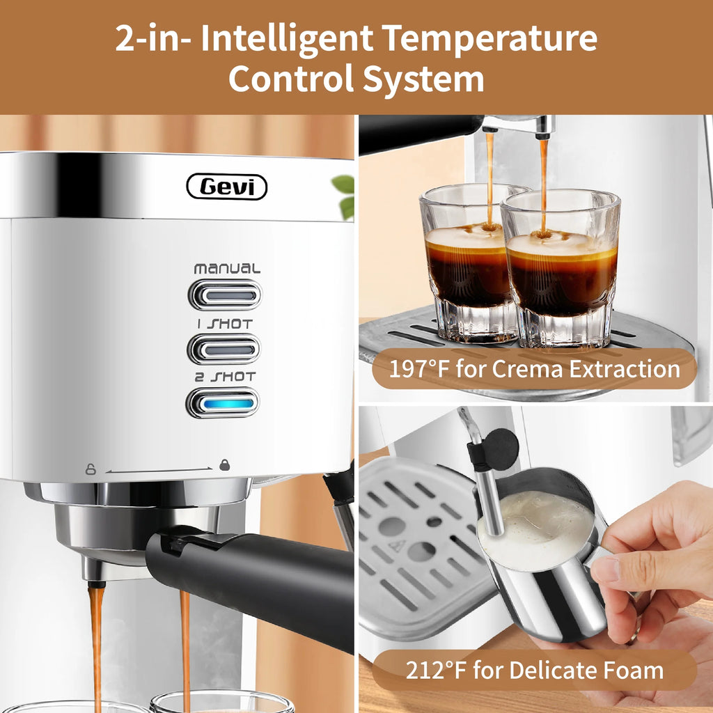 20 Bar Espresso Machine, Coffee Maker with Milk Frother，White