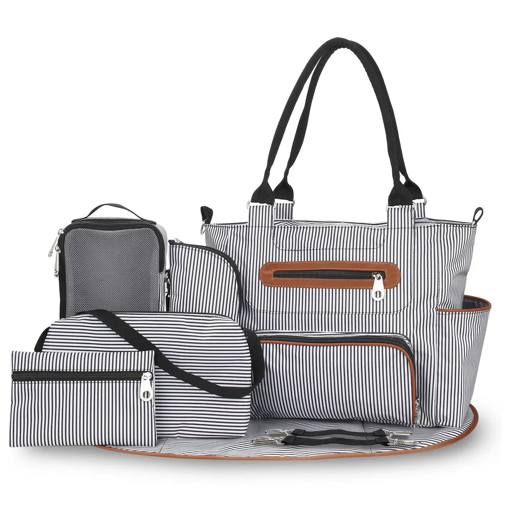 8Pcs Baby Nappy Diaper Bags Set For Mom Dad Mummy Handbags Multifunctional Diaper Changing Bags With Bottle Bag Mesh Bag Purse Diaper Pad 2 Burp Cloths 2 Hook Straps