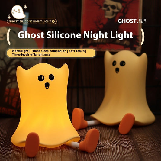 Halloween SiliconHalloween e Ghost Shaped Bedside Lamp With Touch Control Soft Glow For Water-resistant Decoration