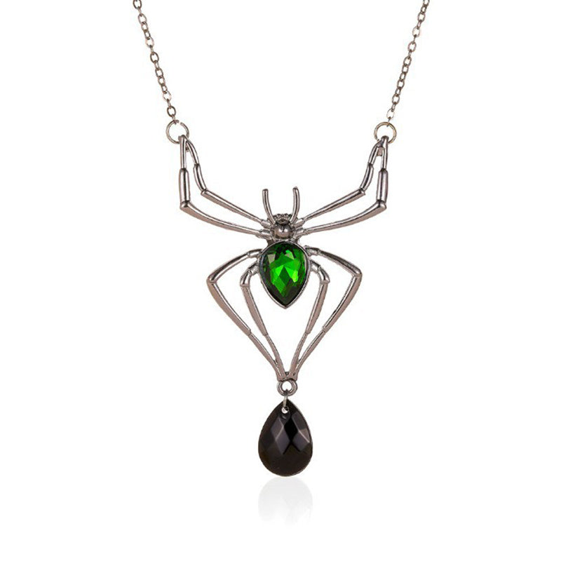 3pcs Halloween Drop-shaped Spider Necklace Set With Earrings Ring Vintage Necklace Pendant