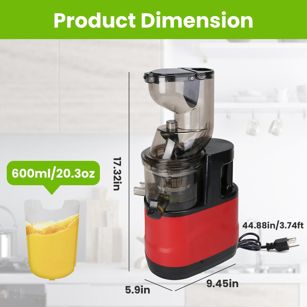 1Pc Cold Press Juicer Machine 300W Electric Slow Masticating Juicer For Whole Vegetable And Fruit With Reverse Function 2 Containers Cleaning Brush Clear Marks Easy Cleaning