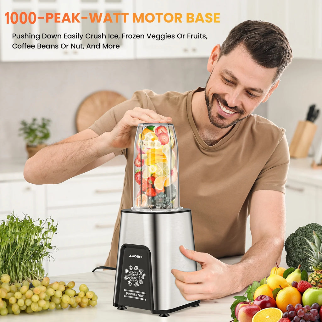 1000W Personal Blender for Smoothies and Shakes, Smoothie Maker with 6 Blades, 2*23 Oz Cups, 1*10Oz Grind Cup, Portable Blenders for Kitchen