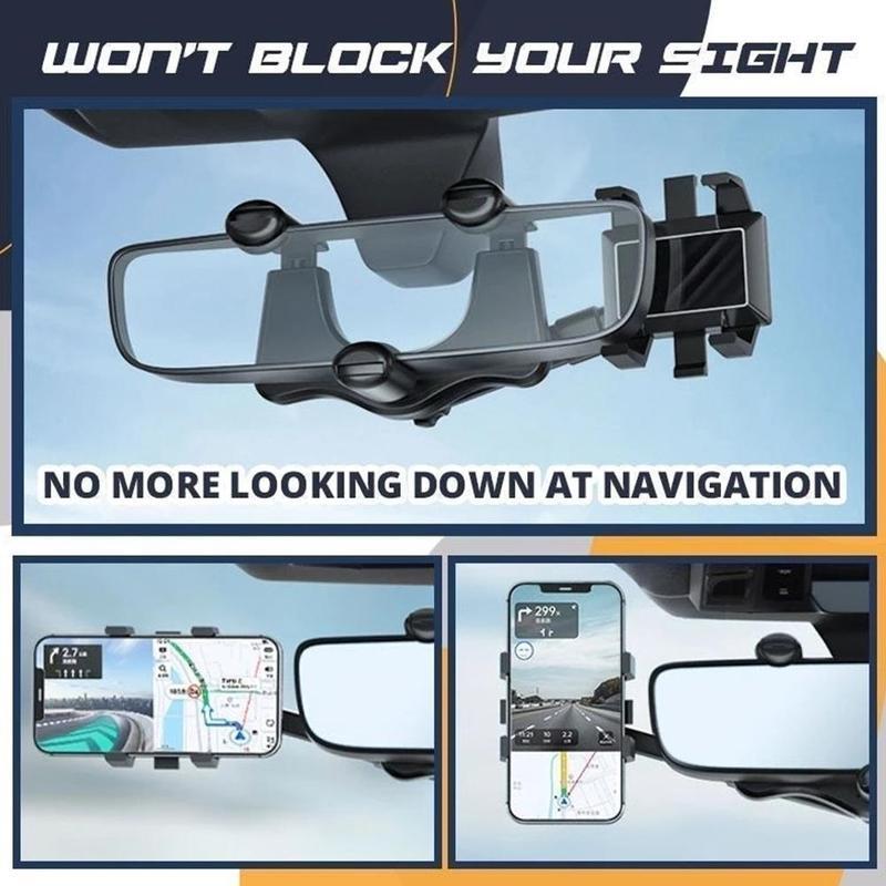 Multifunctional 360 Rearview Mirror Phone Holder For Car