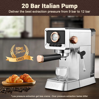 20 Bar Semi-Automatic Espresso Machine with Steam Wand, Brushed Stainless Steel