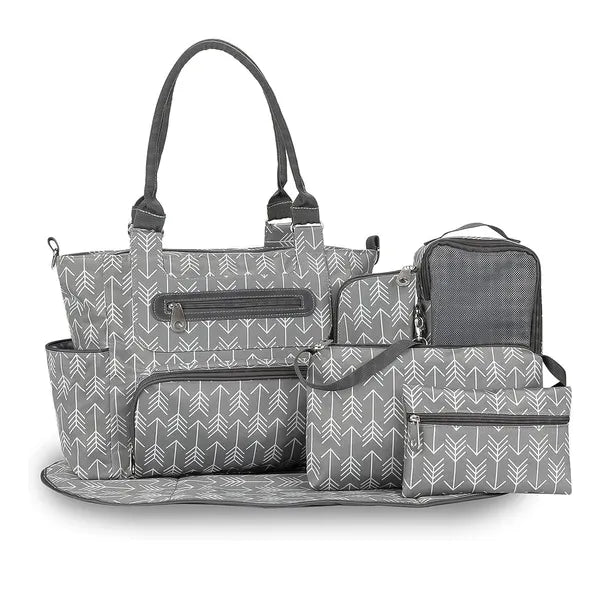 8Pcs Baby Nappy Diaper Bags Set For Mom Dad Mummy Handbags Multifunctional Diaper Changing Bags With Bottle Bag Mesh Bag Purse Diaper Pad 2 Burp Cloths 2 Hook Straps