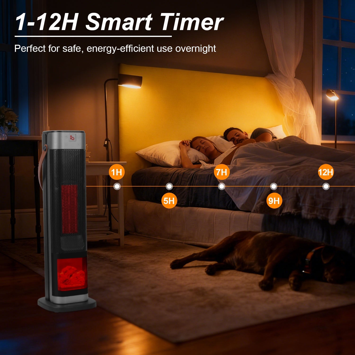 1Pc 1500W Oscillating Ceramic Tower Space Heater With 3D Flame Portable Electric Heater With 3 Wind Mode Heating Remote Control 12H Timer Overheat Tip-Over Protection For Bedroom Office