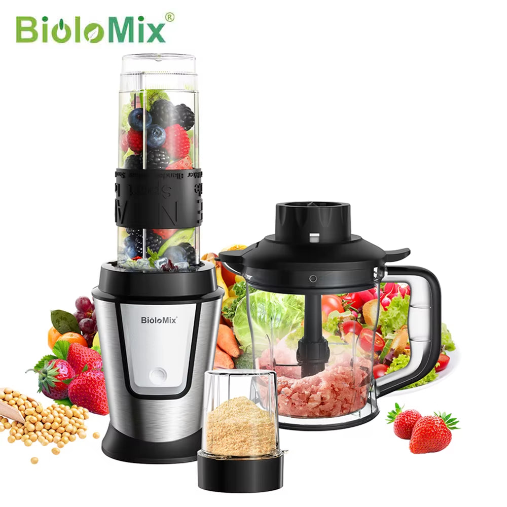 3-In-1 Multifunctional Food Processor 700W Portable Juicer Blender Personal Smoothie Mixer Food Chopper and Dry Grinder