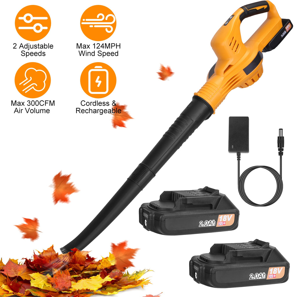 1Pc Cordless Leaf Blower Handheld Electric Battery Powered Air Blower Max 124MPH 300CFM With 2 Adjustable Speeds 2Pcs 18V 2000mA Battery And Charger For Yard Patio