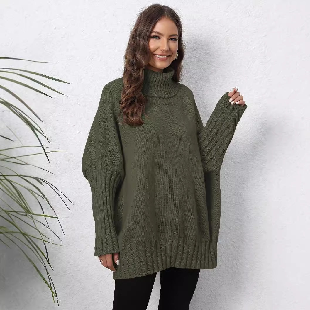 Women's Pullover Knitted Solid Color Turtleneck Lapel Loose
