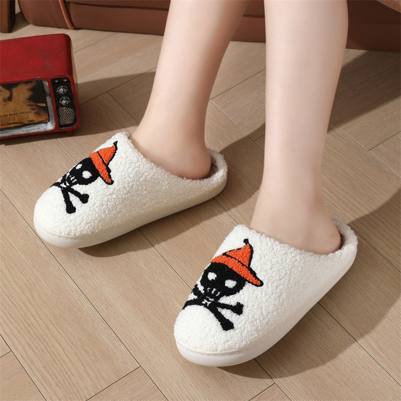 Halloween Skull Rose Slippers Winter Warm Indoor Floor Bedroom Home Slipper For Women