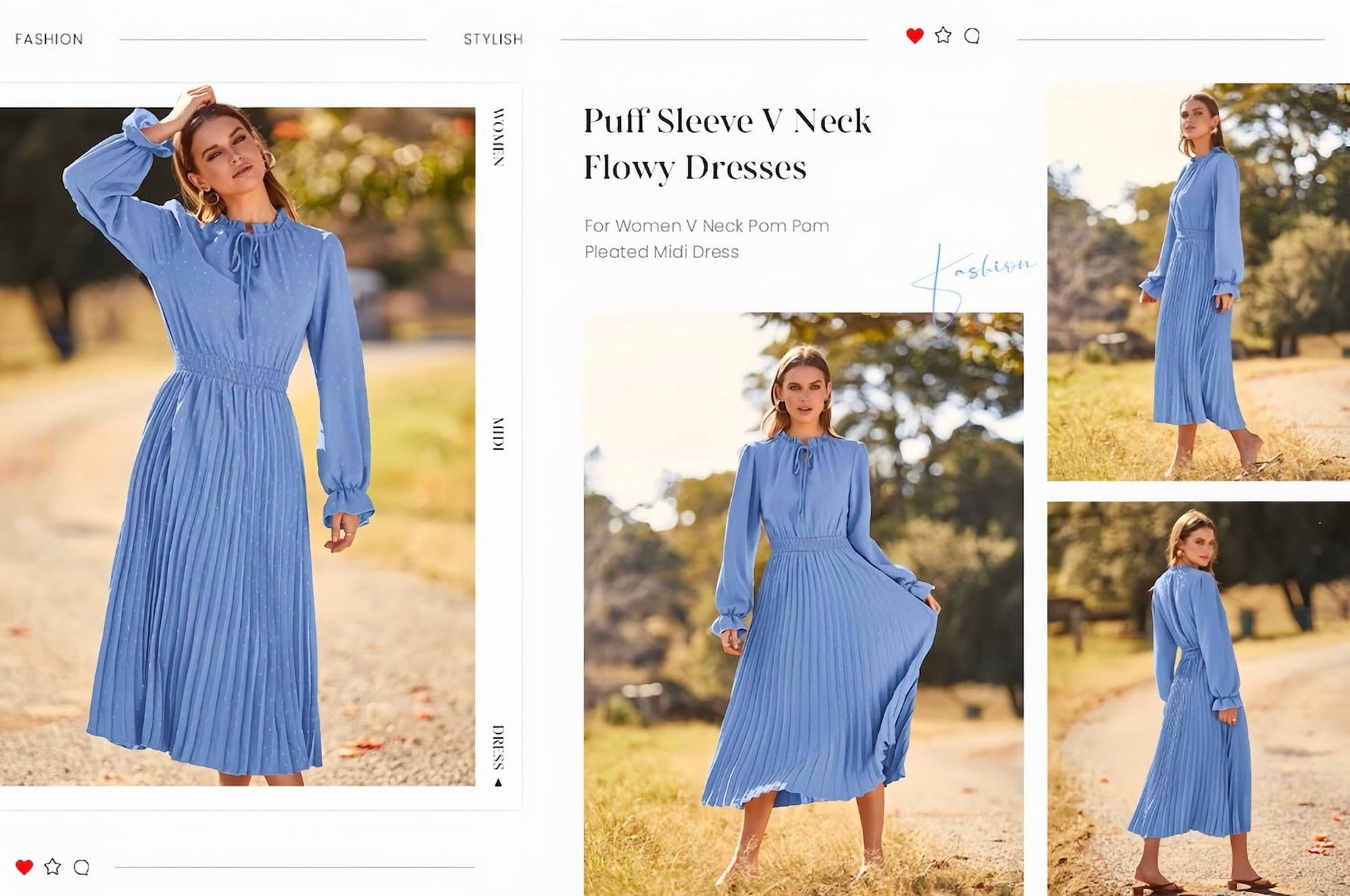 Women'S Spring Fall Midi Dress Casual Long Sleeve V Neck Swiss Dot Pleated a Line Flowy Dresses