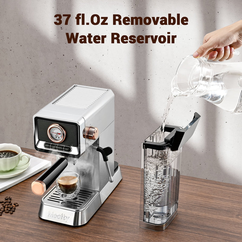 20 Bar Semi-Automatic Espresso Machine with Steam Wand, Brushed Stainless Steel
