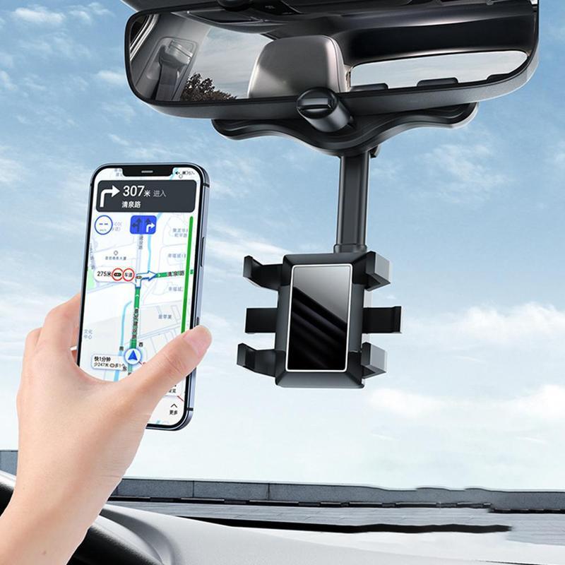 Multifunctional 360 Rearview Mirror Phone Holder For Car
