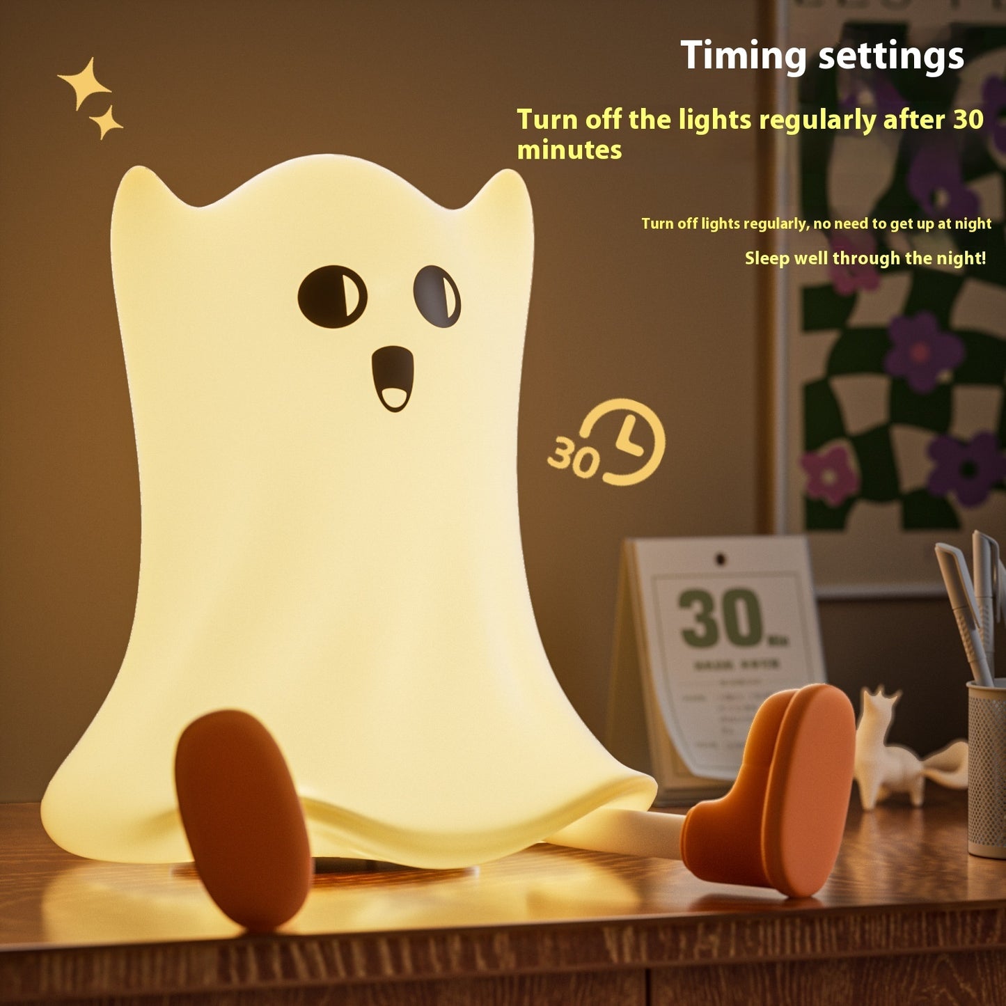 Halloween SiliconHalloween e Ghost Shaped Bedside Lamp With Touch Control Soft Glow For Water-resistant Decoration