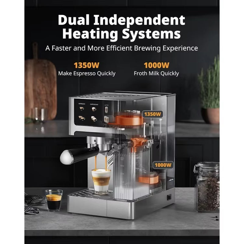 Espresso and Cappuccino Machine - 20 Bar Dual Boiler Latte Machines with Automatic Milk Frother - 3 in 1 Coffee Maker Wi